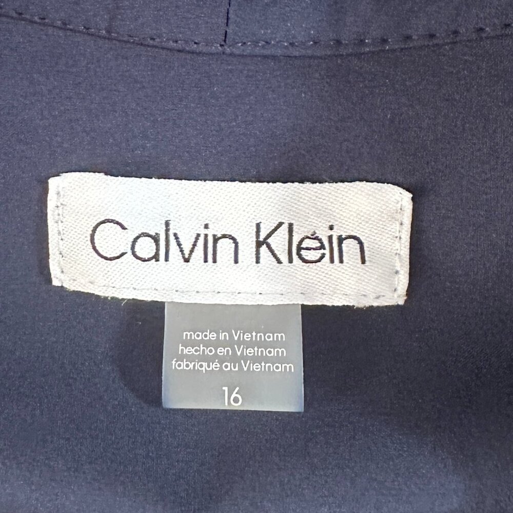 NWT Calvin Klein Belted Full Midi Dress Women's size 16 Navy Blue Classic Career - Picture 4 of 7